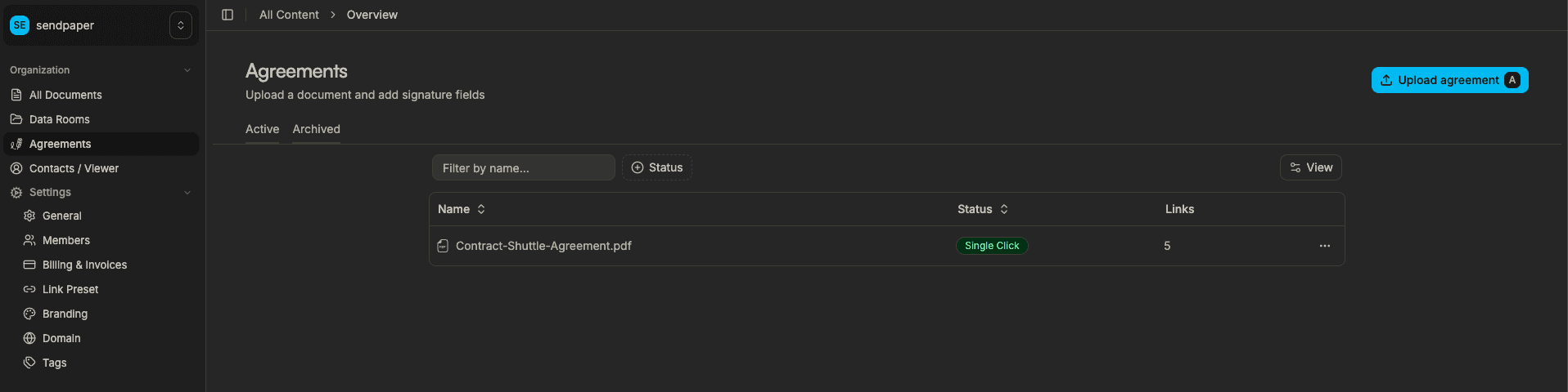 Create agreement page