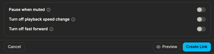 Create per-audio or data room link with protection and domain options