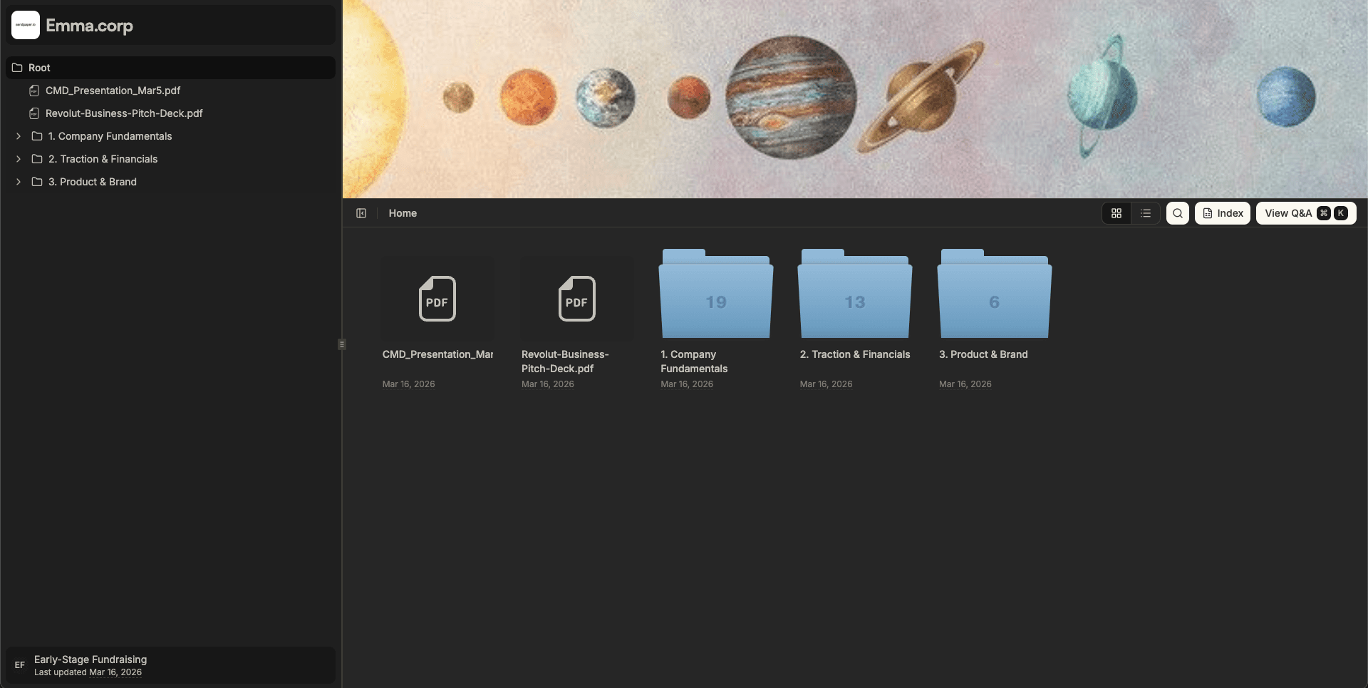 Data room grid view with folder icons